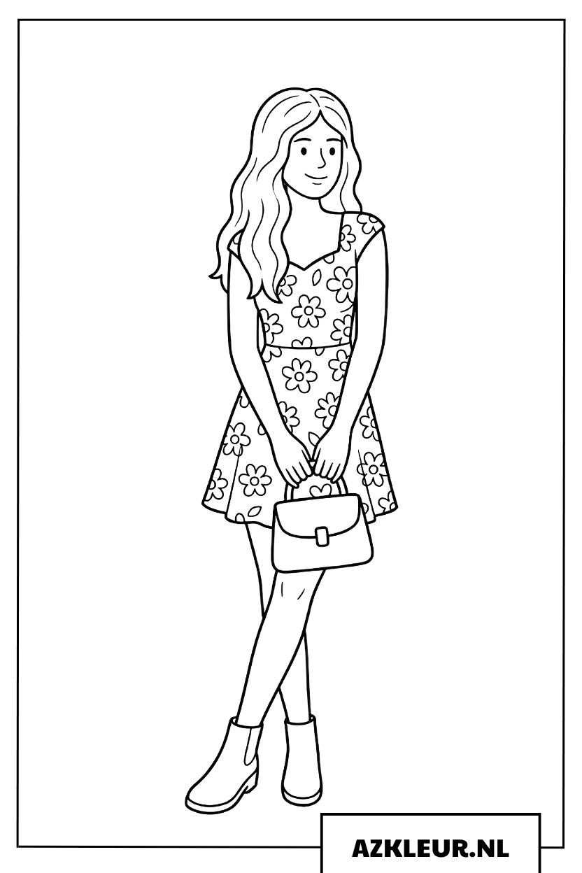 Topmodel in een mooie bloemenjurk kleurplaat