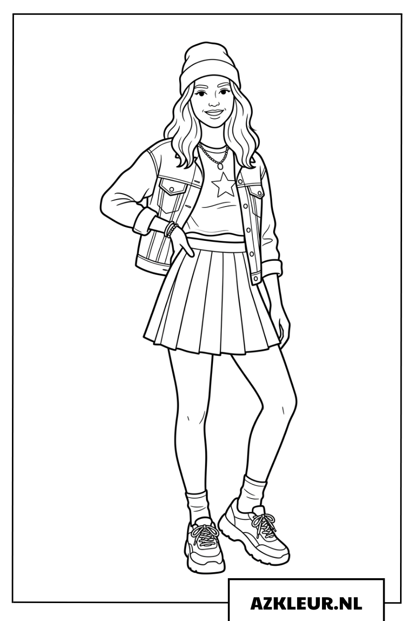 Topmodel met sportieve outfits kleurplaat