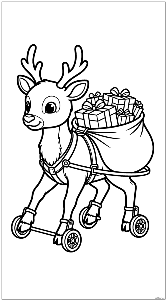 Babyrendieren leren cadeautjes afleveren met zijwieltjes op hun hoeven