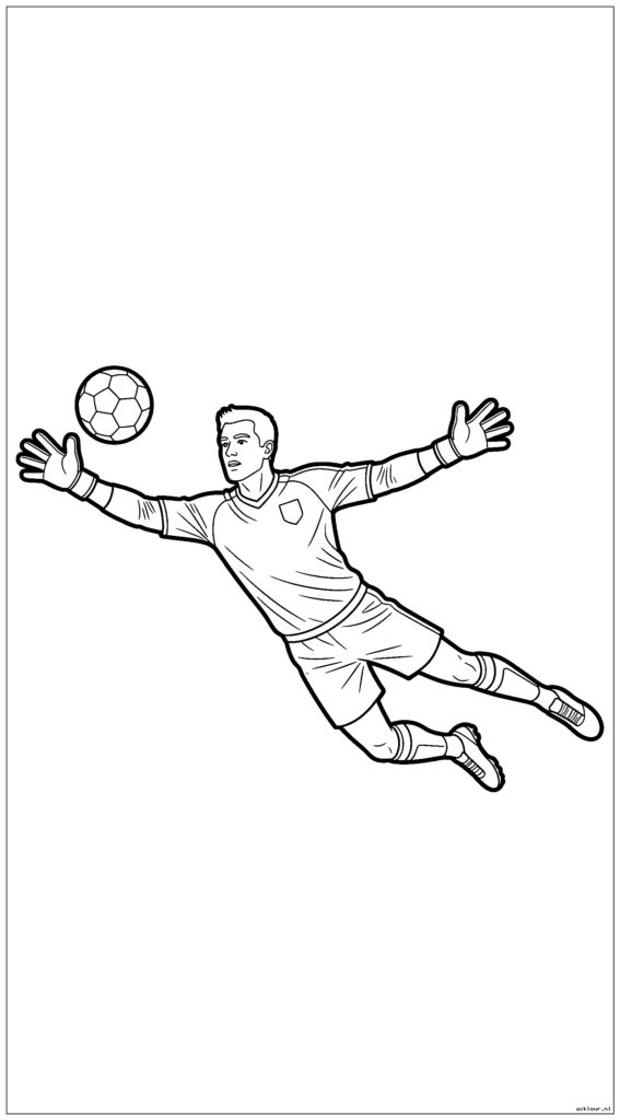 Doelman duiken om een ​​bal te redden