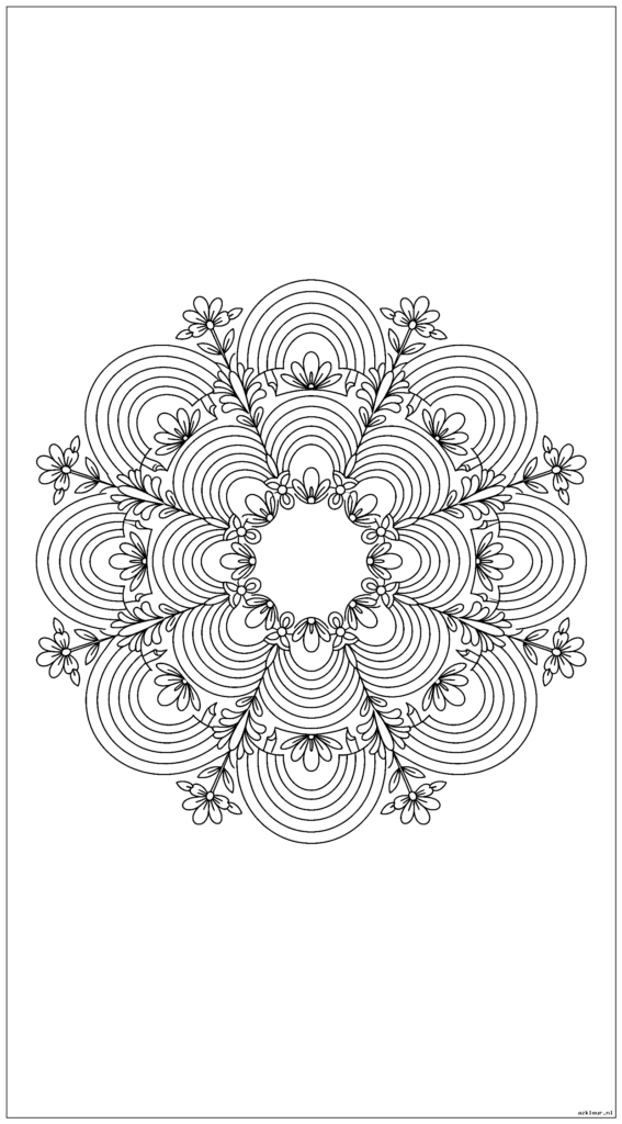 Een mandala met herhalende regenboogbogen en bloempatronen