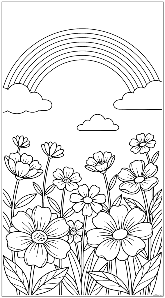 Een verticaal tuinperspectief met bloemen op de voorgrond