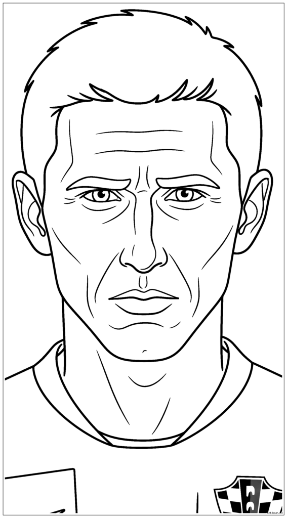 Gedetailleerde gezichtstekening van Luka Modric met karakteristieke kenmerken