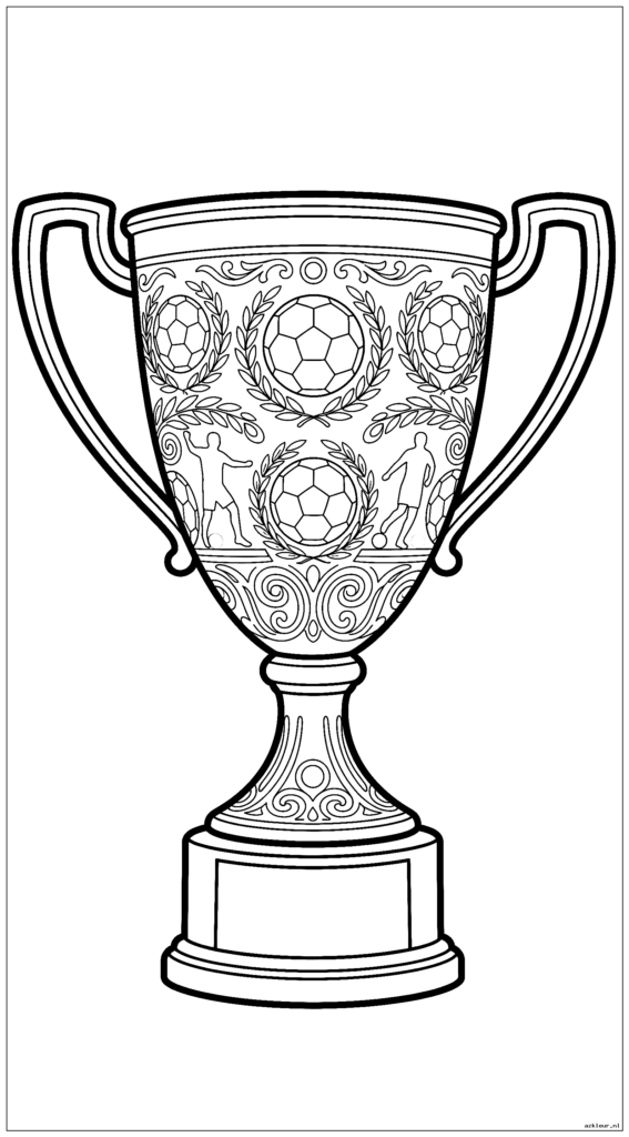 Gedetailleerde voetbaltrofee met sierlijke gravures en decoratieve elementen