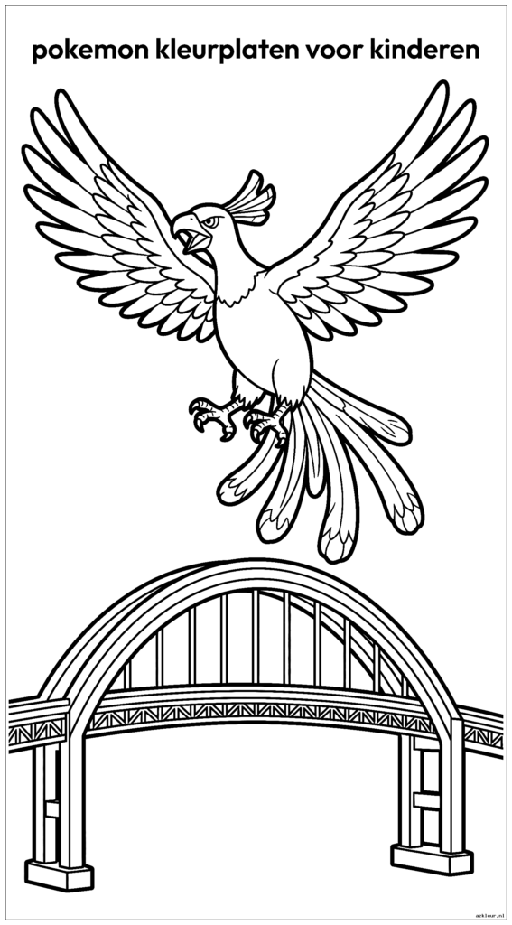 Ho-Oh zweeft met slepende veren over de Regenboogbrug