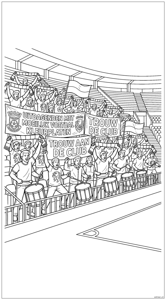 Hoekgedeelte van het stadion met gepassioneerde ultra's met gigantische spandoeken