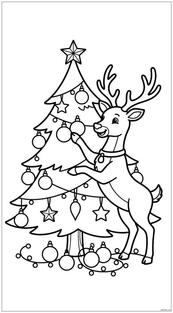 Kerstrendieren versieren een kerstboom met ornamenten