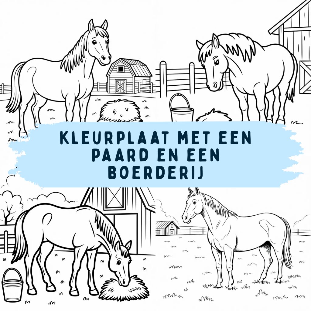 kleurplaat met een paard en een boerderij ft
