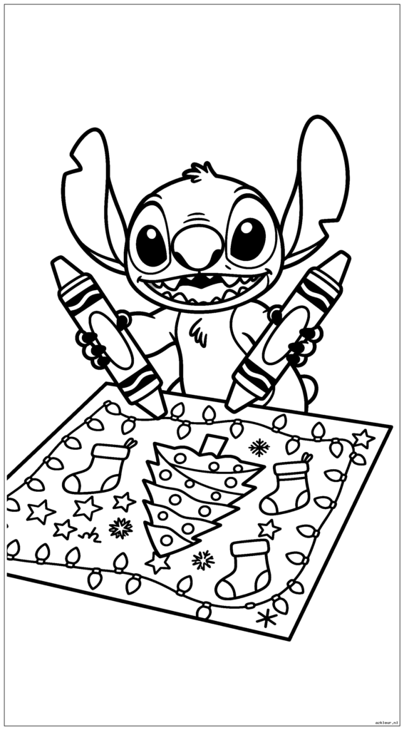 Leuke steektekening met grote kleurpotloden op een groot vel papier