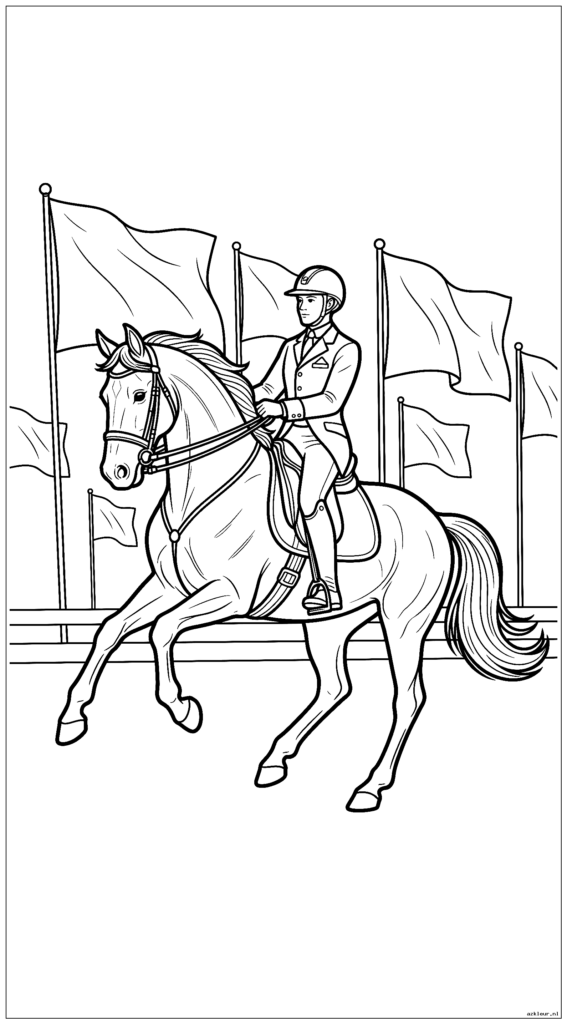 Paard en ruiter voeren een sierlijke pirouettebeweging uit tijdens een dressuurproef