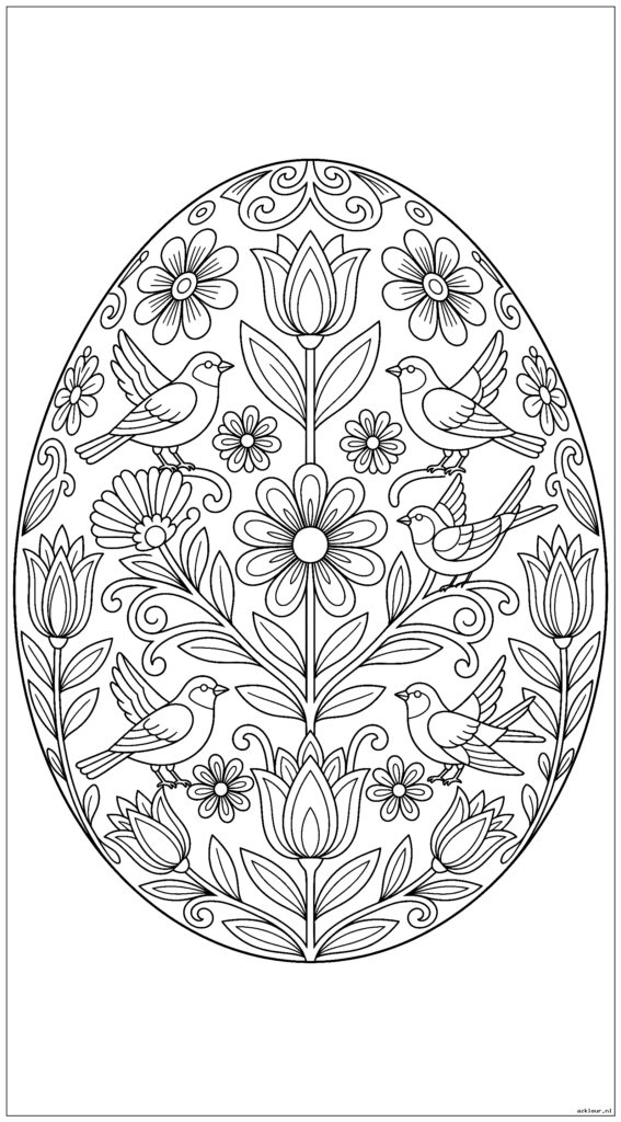 Paasei met klassiek Nederlands volkskunstbloemen- en vogelpatroon