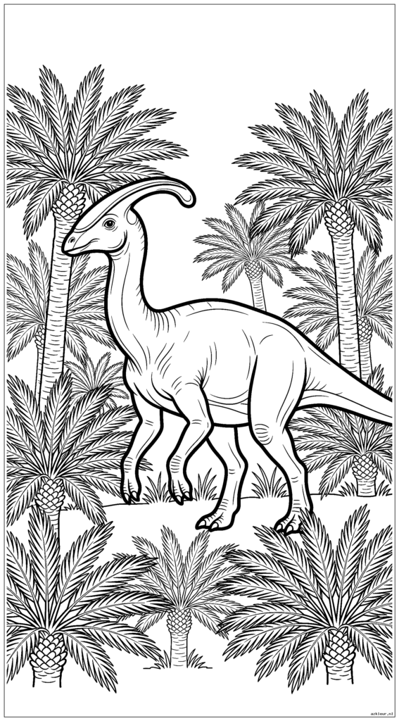Parasaurolophus loopt door een bos met oude cycadplanten