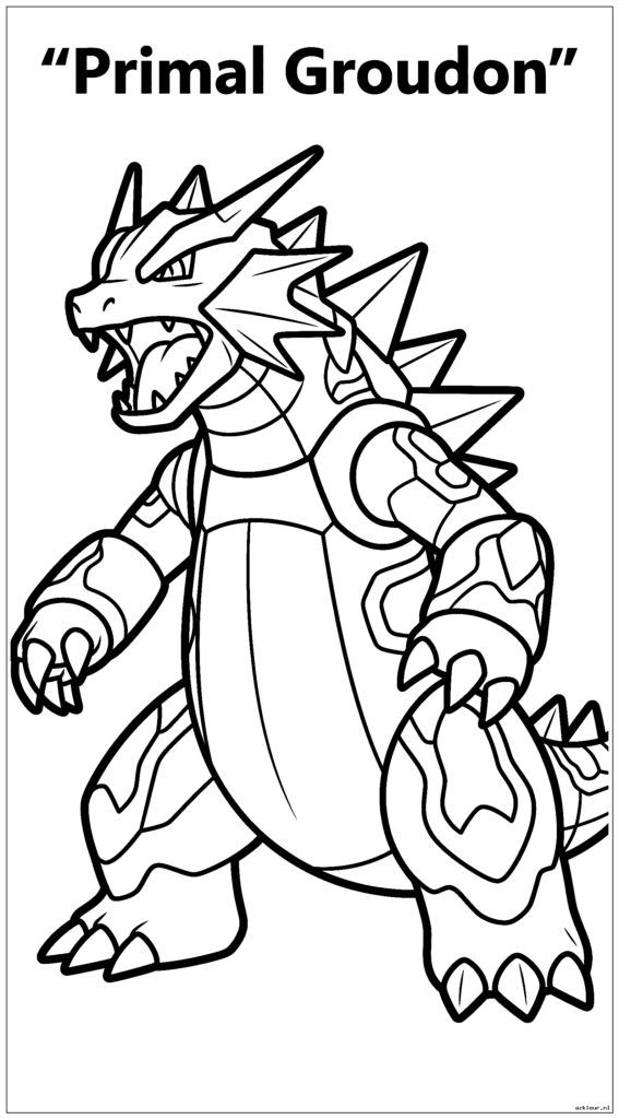 Primal Groudon strikt zwart-witte lijntekeningen