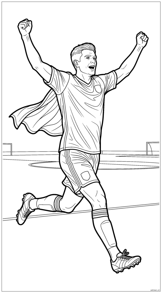 Professionele voetballer die een doelpunt viert met opgeheven armen en rennend over het veld