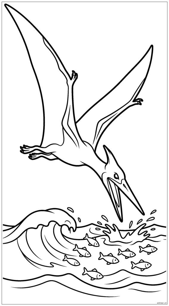 Pteranodon duikt in de oceaan om vis te vangen met uitgestrekte vleugels