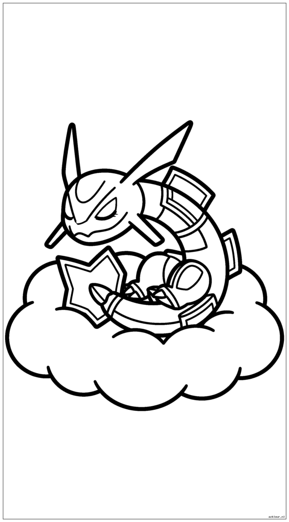 Schattige Rayquaza die een dutje doet op een donzige wolk