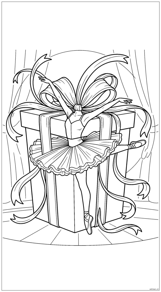 Uitgebreide geschenkdoos met trapsgewijze linten en strikken die op het podium optreden als een ballerina