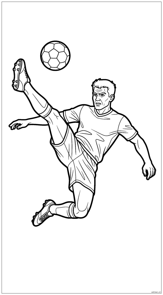 Voetbalster die in de lucht een omhaal boven het hoofd uitvoert