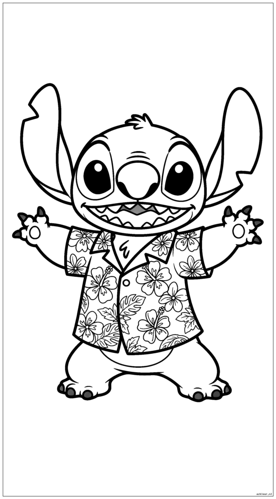 Zeer gedetailleerde Stitch in Hawaiiaans overhemd met ingewikkelde bloempatronen