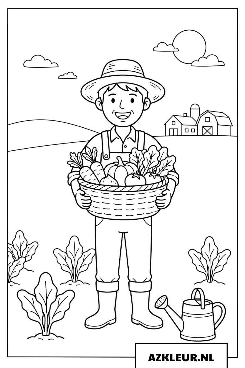 Boer oogst op het veld kleurplaat