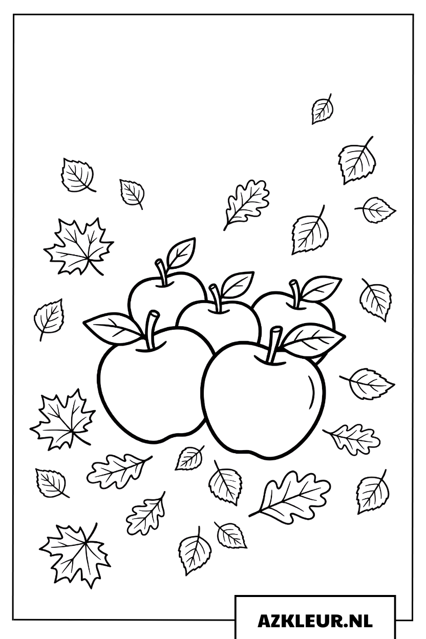 Kleurplaat Appels en Bladeren