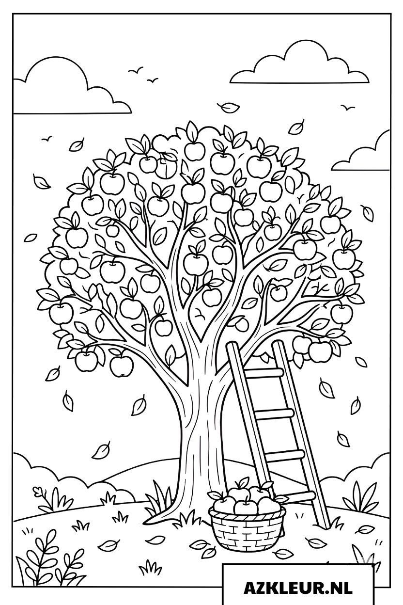 Kleurplaat Boomgaard met Appels
