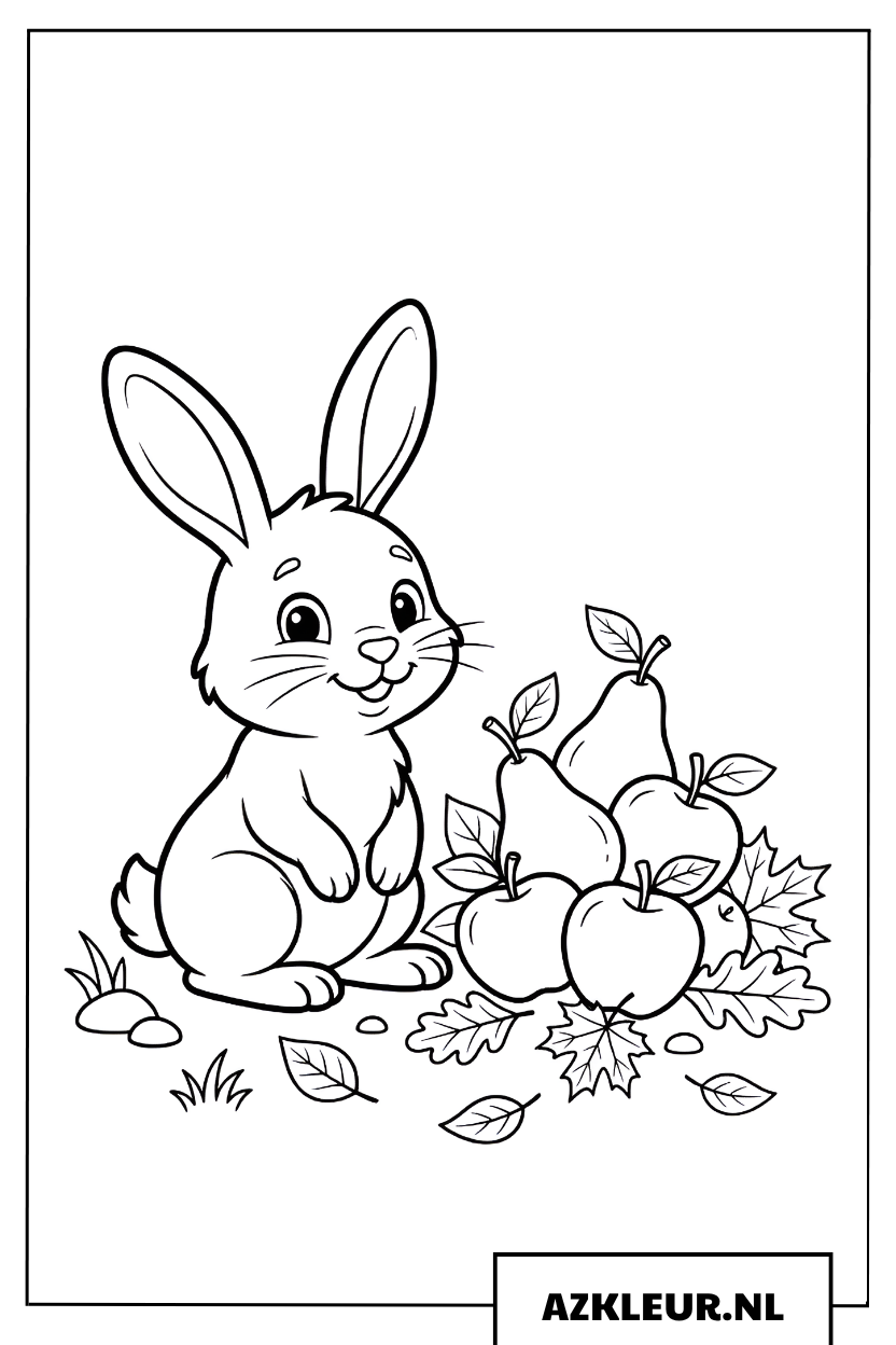 Kleurplaat Haas bij Herfstfruit
