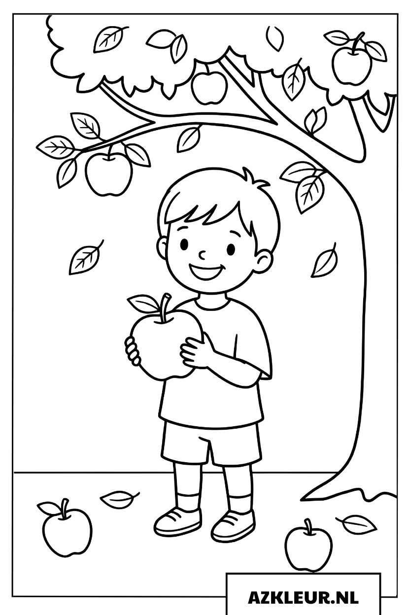Kleurplaat Herfst Appels Plukken