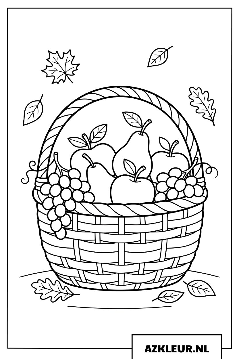 Kleurplaat Herfstfruit in een Mand