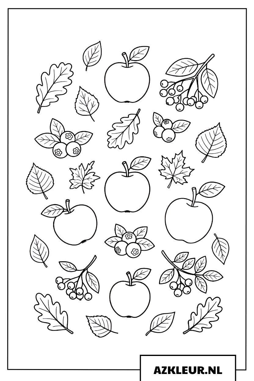 Kleurplaat Herfstfruit met Bladeren