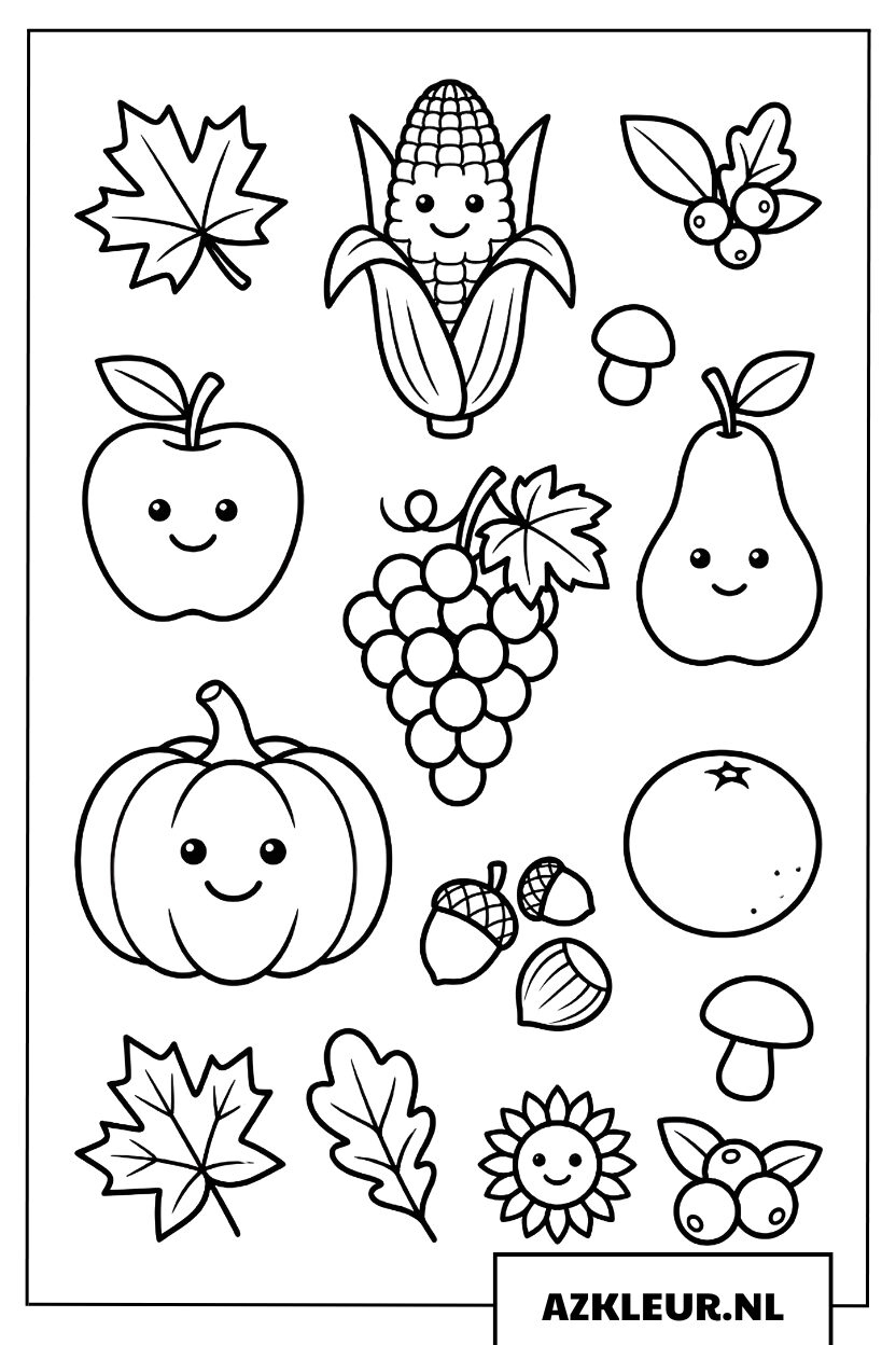 Kleurplaat Mix van Herfstfruit