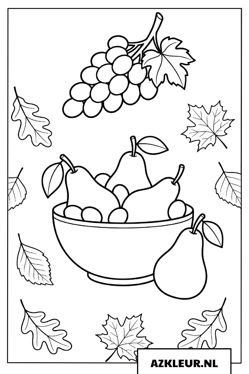 Kleurplaat Peren en Herfstbladeren