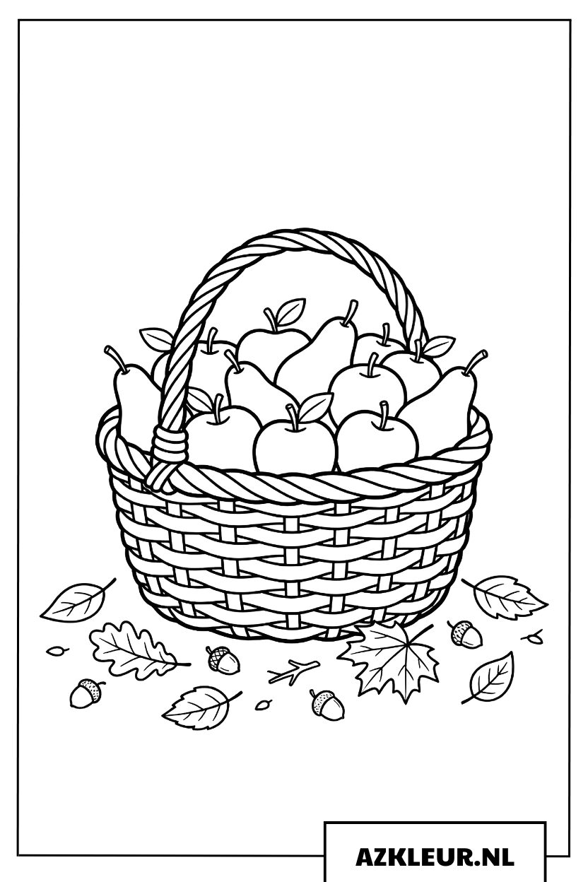 Kleurplaat Volle Mand met Appels en Peren