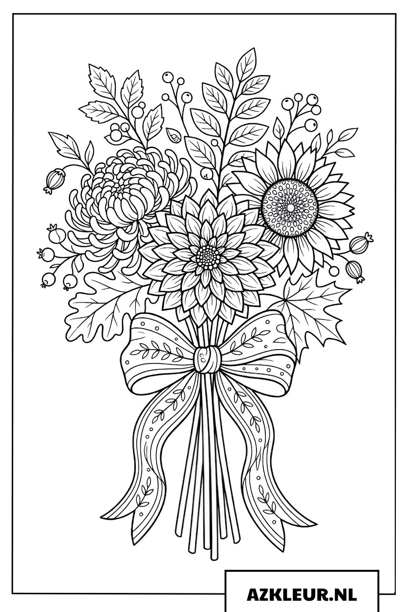 Kleurplaat boeket herfstbloemen