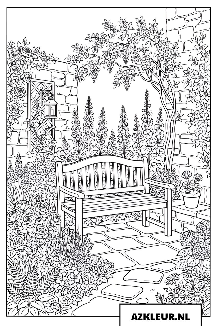 Kleurplaat hoekje van de herfsttuin