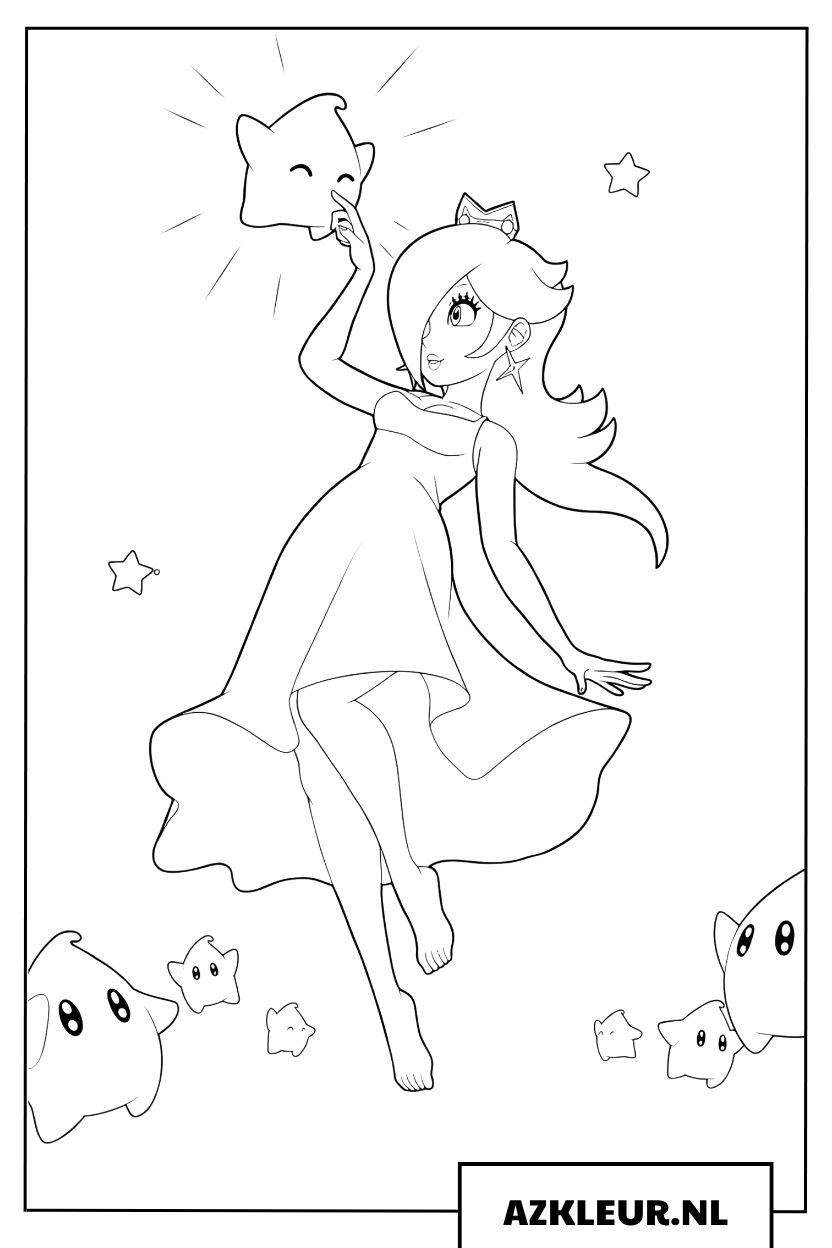 Kleurplaat van Prinses Rosalina dansend in de lucht
