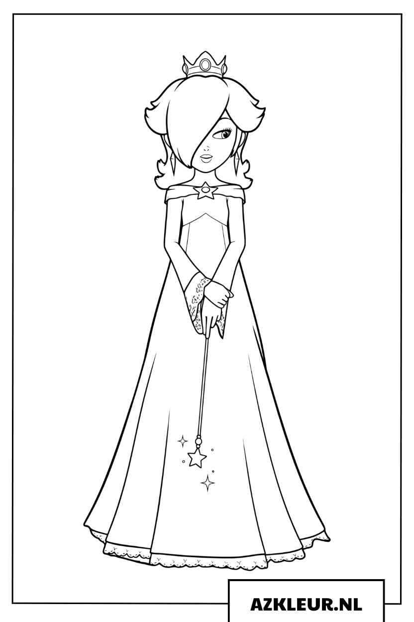 Kleurplaat van de prachtige Prinses Rosalina met haar toverstaf