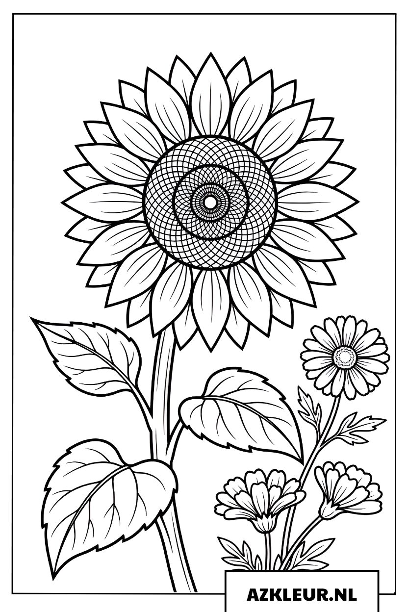 Kleurplaat zonnebloemen in de herfst
